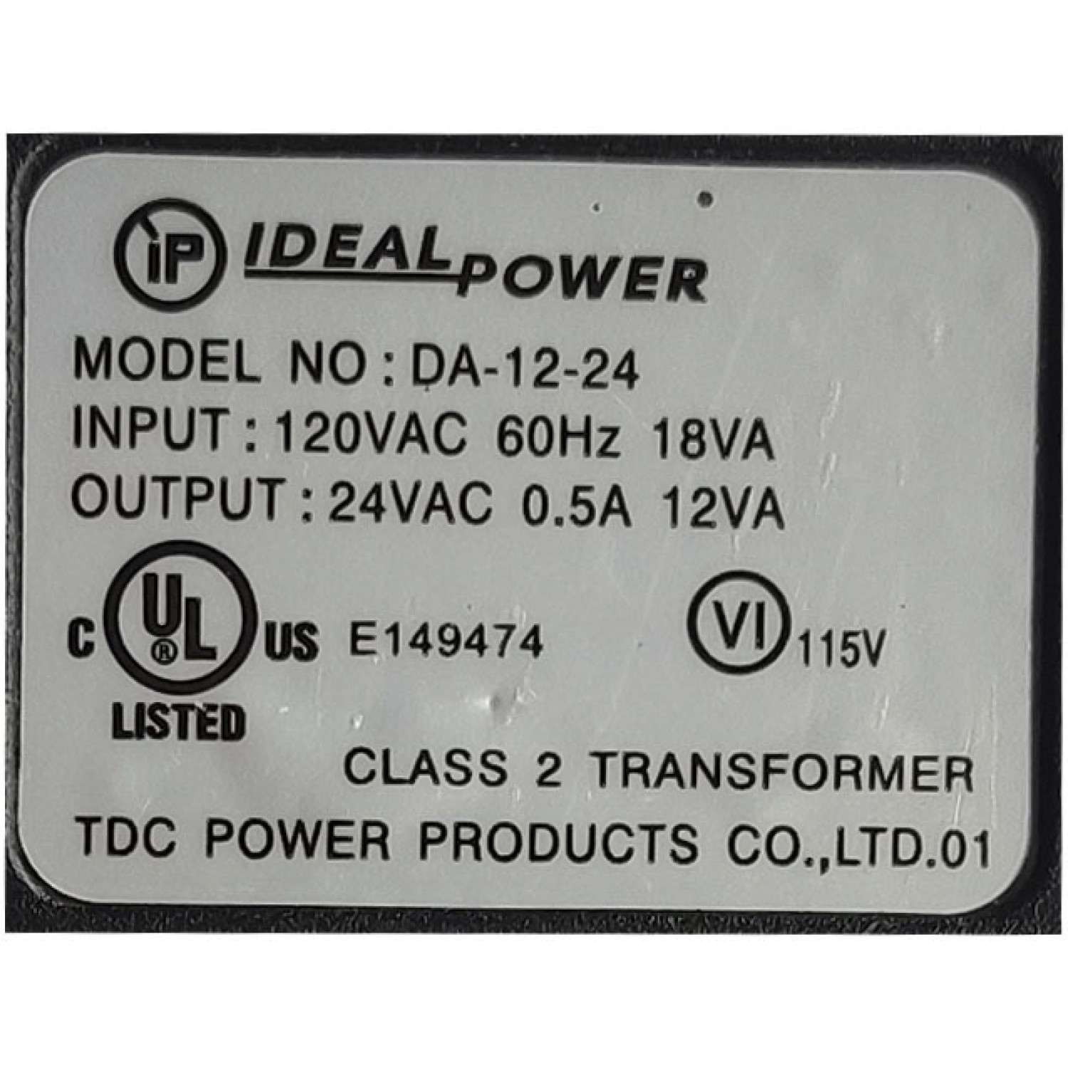 TRANSFORMADOR IDEAL POWER / NUMERO DE PARTE DA-12-24 / 120VAC 60HZ 18VA / SALIDA 24VAC 0.5A 12VA	 - Imagen 2